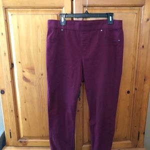 Burgandy pull on skinny pants /soft denim
